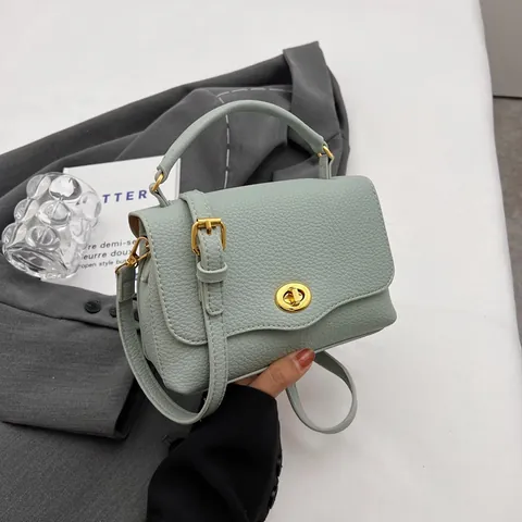 Women Minimalist PU Leather Litchi Pattern Shoulder Bag With Metal Lock Elegant Small Crossbody Handbag For Daily Commuting Office