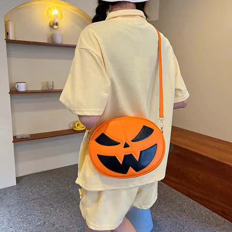 Halloween Pumpkin Crossbody Bag Funny Jack-O-Lantern PU Leather Shoulder Bag For Women Festive Party Costume Gift Orange Purse