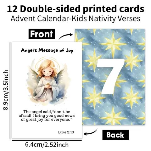 Nativity Story Advent Calendar Cards Watercolor Design Double Sided Bible Verse Christmas Decor Gift Religious Style