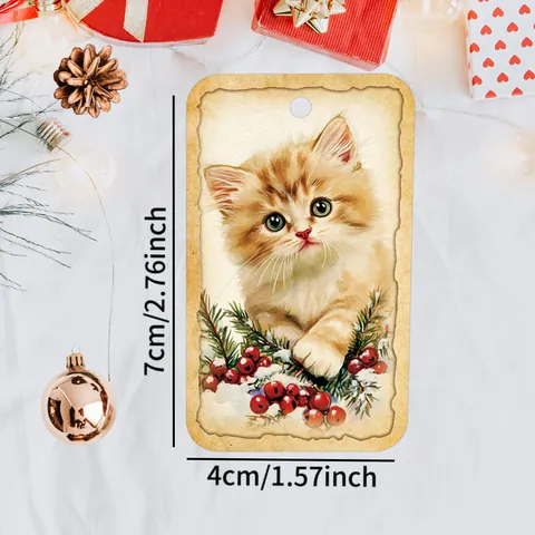 Étiquettes de Cadeau en Papier Chat de Noël Vintage Avec Corde de Chanvre Pour Emballage de Cadeaux Décoration Artisanale Articles de Fête