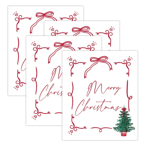 4 Piezas Etiquetas De Botellas De Vino Merry Christmas Pegatinas De Fiesta Árbol Y Lazo Decoraciones De Mesa Pegatinas De Papel Para Botellas