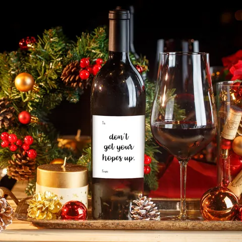 Étiquettes de Bouteille de Vin de Noël Drôles Autocollants d'Humour de Fête Décoration de Cadeau Minimaliste Citations Humoristiques
