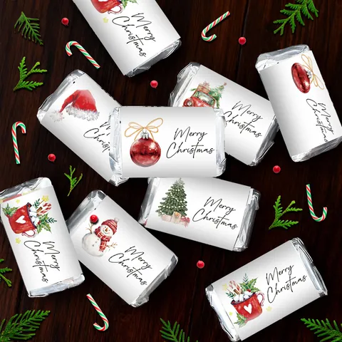 Christmas Watercolor Sticker Labels For Candy Chocolate Packaging Merry Christmas Party Gift Decorative Adhesive Paper Tags Snowman Tree Ornaments