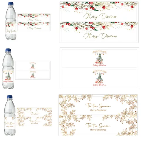 Christmas Water Bottle Labels Stickers Merry Christmas Party Bottle Wraps For Xmas Holiday Party Table Decorations