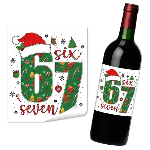 Christmas Wine Bottle Labels PVC Self Adhesive Holiday Stickers With Festive Santa Number Patterns For Gift Wrap Decoration