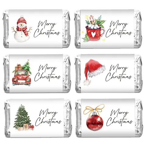 Christmas Watercolor Sticker Labels For Candy Chocolate Packaging Merry Christmas Party Gift Decorative Adhesive Paper Tags Snowman Tree Ornaments