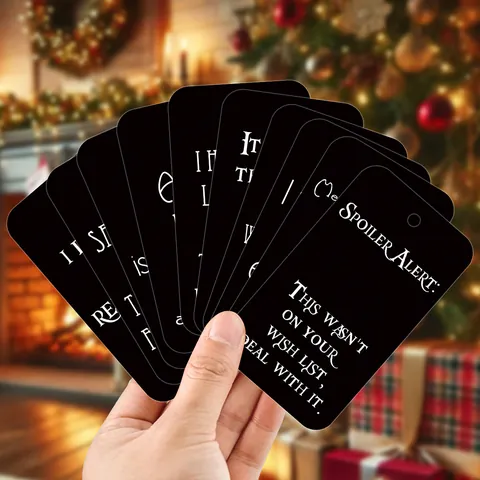 50 Pcs Humorous Christmas Gift Tags Black Art Paper Labels With Hemp Rope Funny Prank Quote Tags For Festive Holiday Gift Decoration