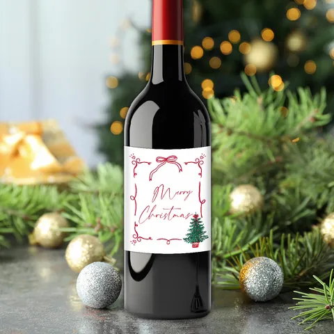 4 Piezas Etiquetas De Botellas De Vino Merry Christmas Pegatinas De Fiesta Árbol Y Lazo Decoraciones De Mesa Pegatinas De Papel Para Botellas