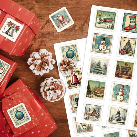 Adesivi Vintage in Stile Francobollo di Natale Elementi Festivi Retrò per Decorazione Imballaggio Regali Scrapbooking
