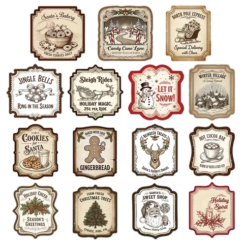 Vintage Weihnachtsaufkleber Retro Selbstklebende Papieretiketten Für Geschenkverpackungen Weihnachtsmann Rentier Party Deko Etiketten