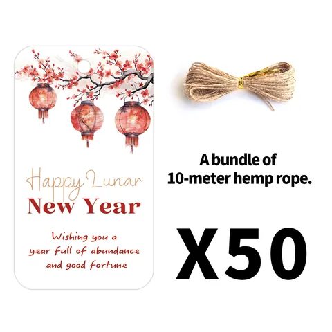 Étiquettes Cadeaux Nouvel An Lunaire Et Corde De Chanvre Lanterne Chinoise Traditionnelle Étiquettes En Papier Couché Pour Emballage
