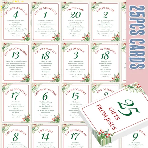 Christmas Advent Countdown Cards Bible Verse Scripture Cards Set With Botanical Holly Berries Design Inspirational Holiday Message Cards Gift
