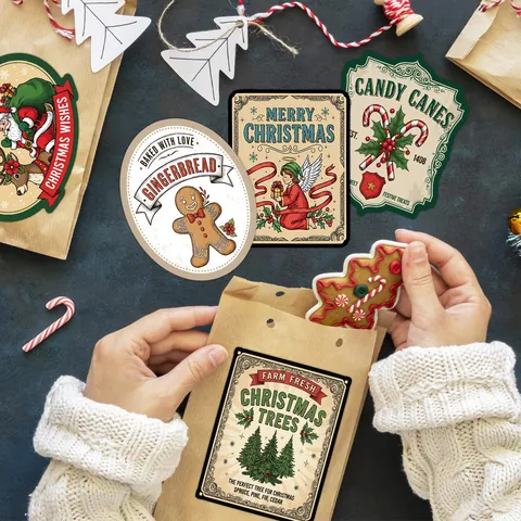 Vintage Weihnachtsaufkleber Retro Weihnachtsmann Rentier Lebkuchenmann Selbstklebende Etiketten Für Geschenkverpackung