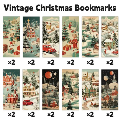 Vintage Christmas Bookmarks Retro Winter Snow Scene Cardboard Book Marks For Reading Kids Adult Gift Xmas Party Decor