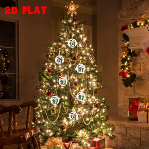 Ornement Rond de Noël en Acrylique 2D Plat Six Seven 67 Père Noël Pendentif Suspendu pour Arbre de Noël Décoration Festiva Maison