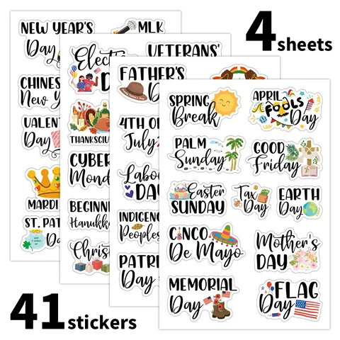 Holiday Planner Stickers Yearly Festive Monthly Labels Colorful English Typography Scrapbooking Journaling Decorative Stickers