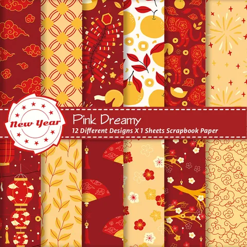 Retro Vintage Chinese Style Scrapbook Paper For DIY Journaling Floral Lantern Pattern Decorative Background Craft Paper