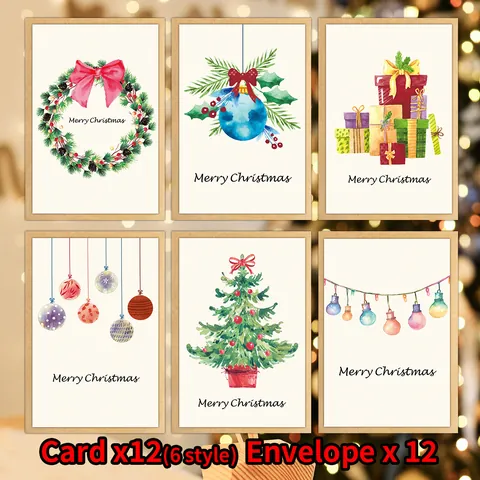 Hand Drawn Watercolor Christmas Greeting Cards With Kraft Envelopes Warm Holiday Wishes Assorted Festive Patterns Paper Stationery