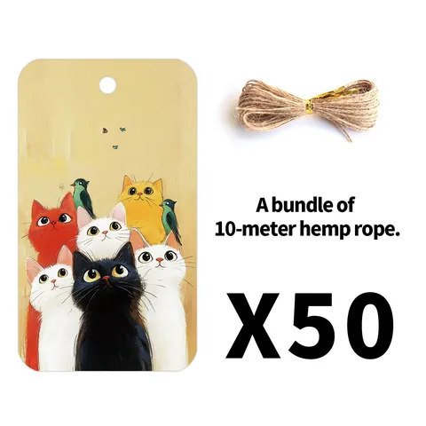 Cat Illustration Gift Tags With Hemp Rope Retro Cardboard Hanging Labels For Gift Wrapping Party Favors DIY Decoration Accessories