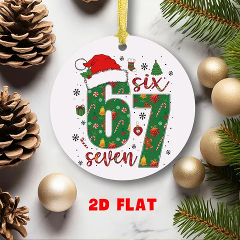 Ornement Rond de Noël en Acrylique 2D Plat Six Seven 67 Père Noël Pendentif Suspendu pour Arbre de Noël Décoration Festiva Maison