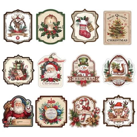 Retro Weihnachts Geschenkaufkleber Vintage Weihnachtsmann Rentier Muster Selbstklebendes Papier Für Feiertags Party Dekoration