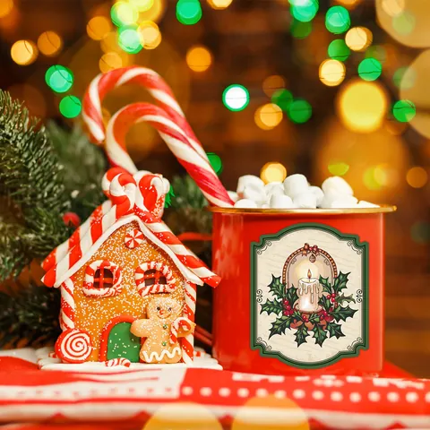Retro Weihnachts Geschenkaufkleber Vintage Weihnachtsmann Rentier Muster Selbstklebendes Papier Für Feiertags Party Dekoration