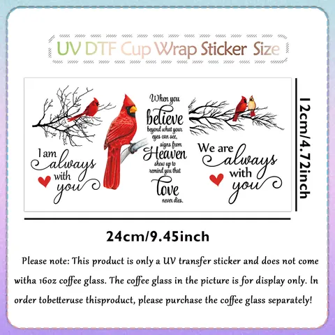 Autocollant de Transfert UV DTF pour Gobelet Noël Cardinal Rouge Baies de Houx Citations Inspirantes pour Verres