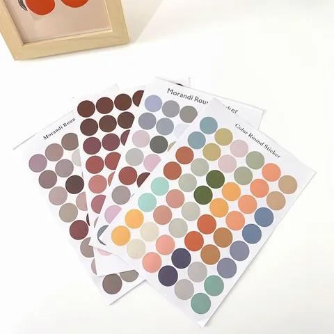 Morandi Color Round Dot Stickers Minimalist Smile Face Decorative Labels For Journaling Envelope Sealing Office Supplies Printed Paper Sticker