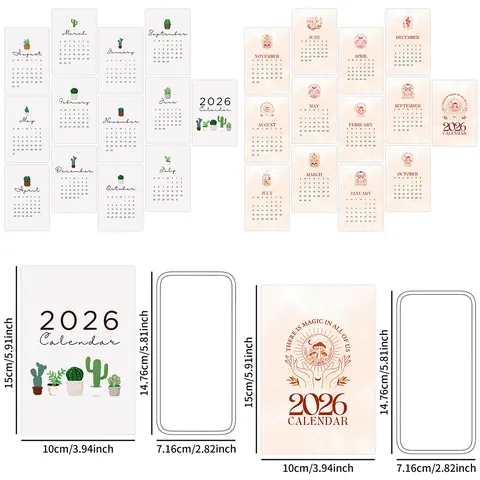 2026 Kalenderkaarten Muurdecoratie Boho Hemelse Cactus Succulent Ontwerp Maandkalender Kunstdrukken Ansichtkaarten