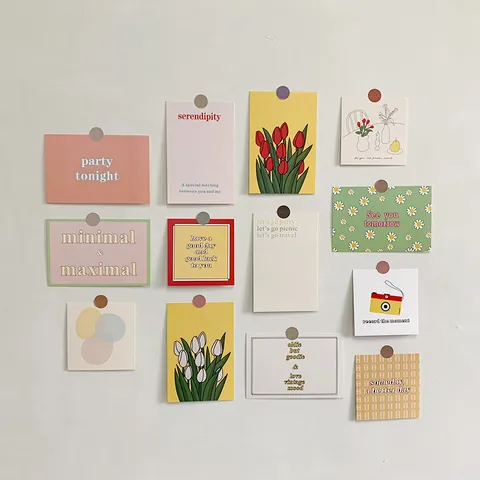 Ensemble de Cartes Décoratives Style Coréen Tulipe Fleur Fruit Anglais Géométrique Bloc de Couleur pour Décoration Murale Dortoir Accessoires Photo