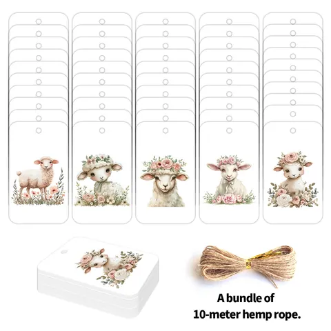 Easter Sheep Gift Tags With Hemp Rope Watercolor Goat Pattern Cardstock Hanging Labels For DIY Party Favor Gift Wrapping Decoration
