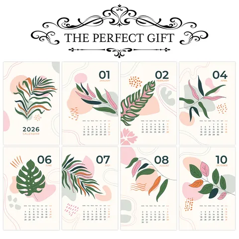 2026 Calendar Cards Botanical Minimalist Abstract Plant Illustrations Monthly Plan Wall Decor Paper Postcards Gift