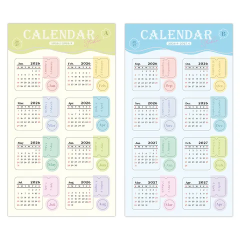 2026-2027 Calendar Stickers Macaron Color Monthly Index Tabs For Planner Journaling Notebook Office School Stationery Stickers