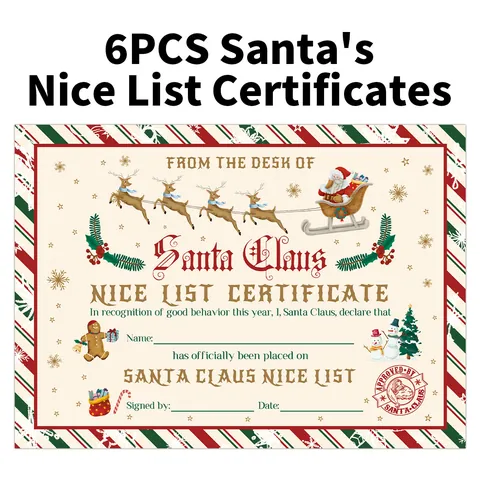 Weihnachtsmann Guter Liste Zertifikat Für Kinder Belohnung Karte Vintage Weihnachten Party Geschenk Personalisierbar Name Papierkarte