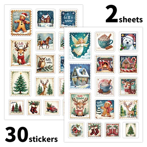 Pegatinas Decorativas Estilo Sello Invierno Navidad Para Envoltura Regalos Festivos DIY Scrapbooking Etiquetas Diario