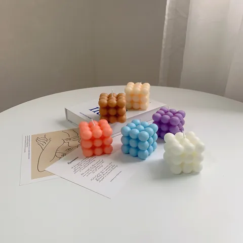 Bougie Parfumée Fait Main Bubble Cube Forme de Fruit Citron Orange Fromage Esthétique Style Nordique Cire de Soja Décor Maison Cadeau
