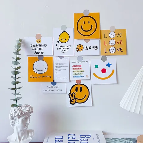 Cartes Décoration Murale Smiley Style Ins Minimaliste Décoration Chambre Dortoir Citations Inspirantes Jaune Papier Art Cartes