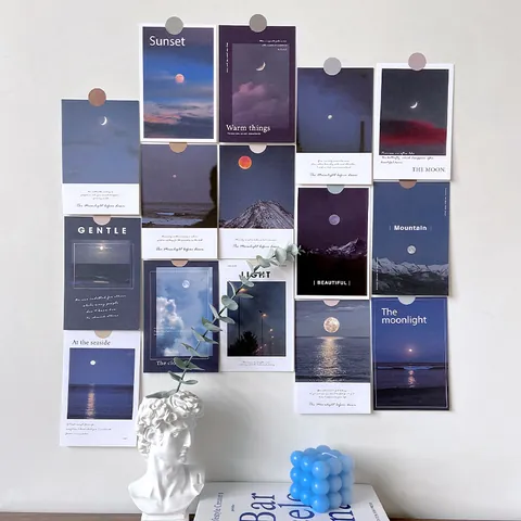 Cartes Décoratives Murales Artistiques Thème Paysage Naturel Lune Mer Décoration de Chambre Dortoir Style Minimaliste Ensemble de Cartes