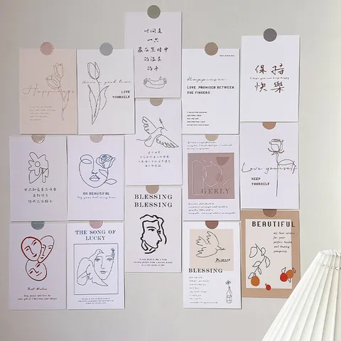 Nordic INS Style Wall Decor Cards Set Minimalist Line Art Flower Figure Postcards For Room Dorm Decor Aesthetic Background Paper