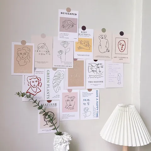 Nordic INS Style Wall Decor Cards Set Minimalist Line Art Flower Figure Postcards For Room Dorm Decor Aesthetic Background Paper