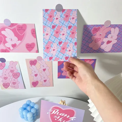Lot de Cartes Postales Décoratives Lapin Coeur Rose Style Coréen Ins Mignon Lapin Dessin Animé Décoration Murale Papeterie