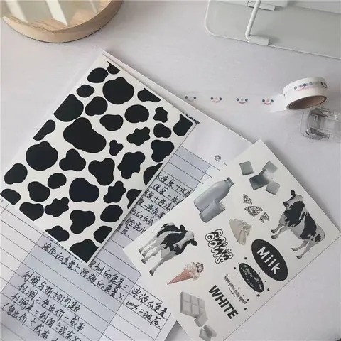 Ins Style Cow Print Stickers Waterproof Coated Paper Decorative Labels For DIY Scrapbooking Stationery Hand Account Journaling