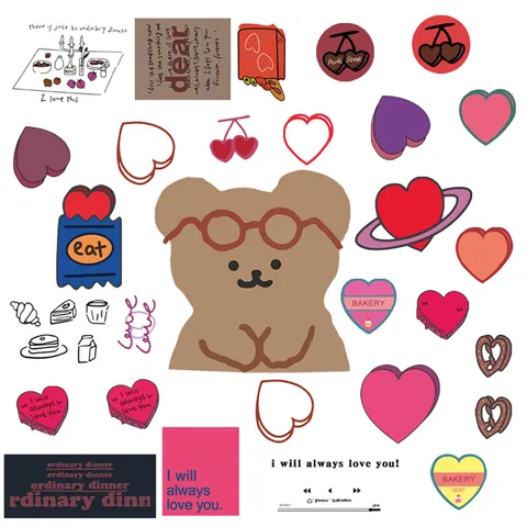 Cute Cartoon Bear Pink Heart Decorative Stickers Adhesive Paper Decals For Journaling Scrapbooking DIY Laptop Luggage Labels