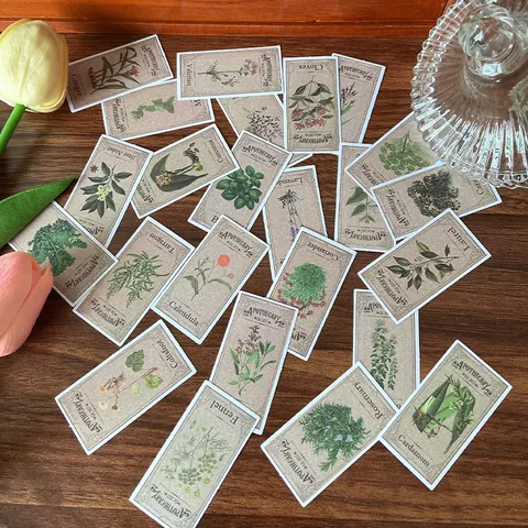 Vintage Apothecary Botanical Stickers Retro Plant Fern Stamp Labels For Journaling Scrapbooking DIY Planner Decorative Paper