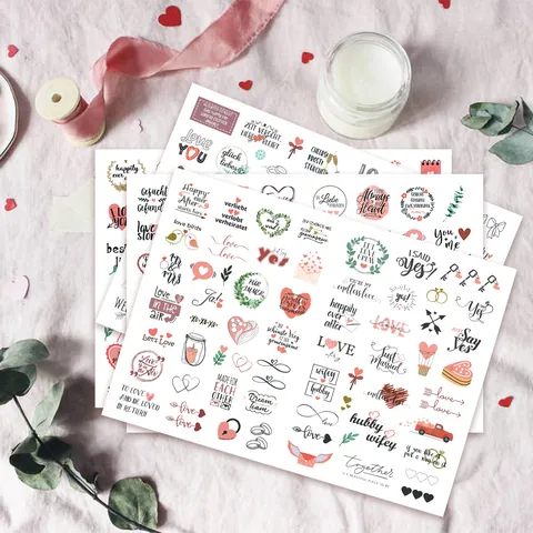 German Wedding Stickers Heart Floral Pattern Wedding Invitation Decorative Accessory Planner Journaling Label Decor Multi Color