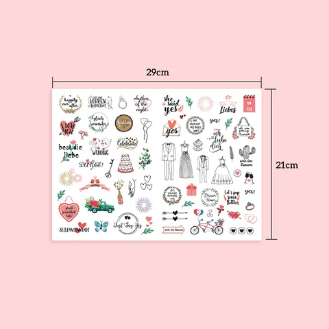 German Wedding Stickers Heart Floral Pattern Wedding Invitation Decorative Accessory Planner Journaling Label Decor Multi Color