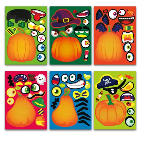 Pegatinas de Decoración de Calabaza DIY de Halloween para Niños Fiesta Dibujos Animados Expresión Divertida Juego de Pegatinas