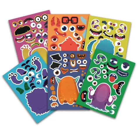 Halloween Monster DIY Stickers For Kids Creative Character Face Puzzle Sticker Sheet For Party Decoration Fun Handcraft