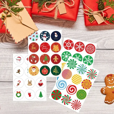 Weihnachten Siegel Aufkleber Selbstklebend Rund Kupferdruckpapier Etiketten Für Feiertag Geschenkverpackung Umschlag Deko Party Sticker