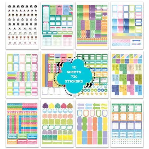Autocollants de Planification Multicolores Pour Scrapbooking Journaling Calendrier Hebdomadaire Mensuel Autocollants Décoratifs Accessoires de Carnet